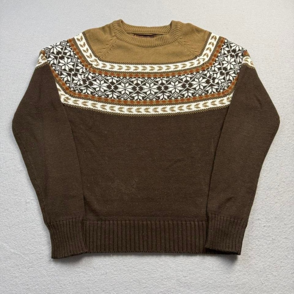 Vintage Fauchon Nordic Knit Sweater Brown Fair Isle Pullover Medium
